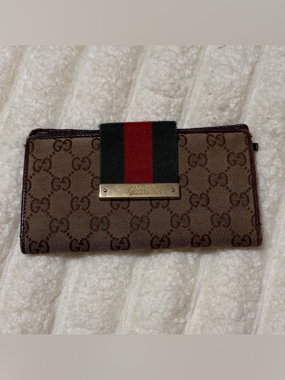 Vintage Gucci Monogram Calfskin Ladies Web Continental Wallet